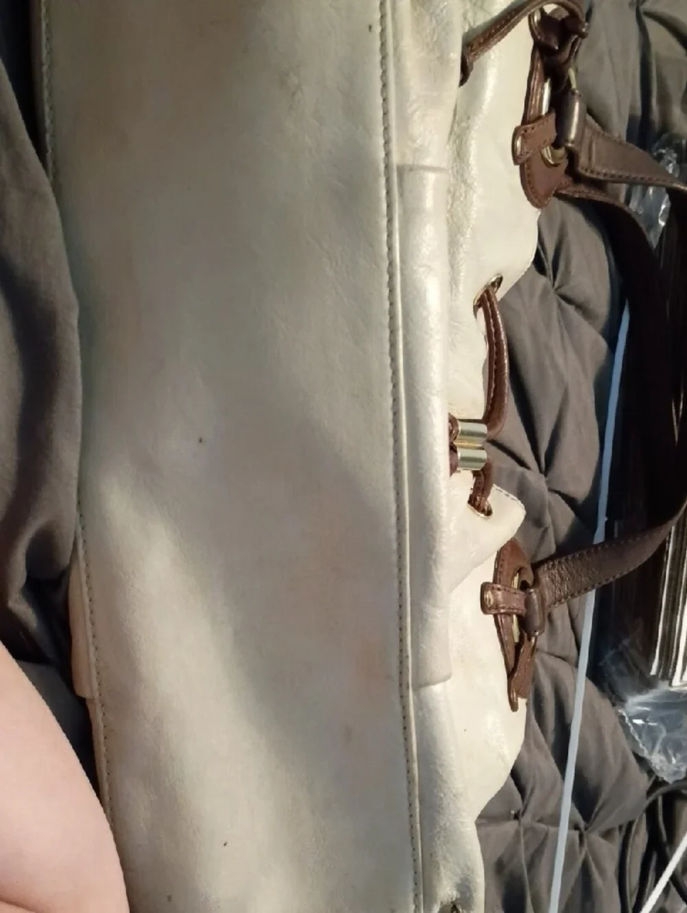 Michael Kors Cream Leather Shoulder Bag with Brown Trim
